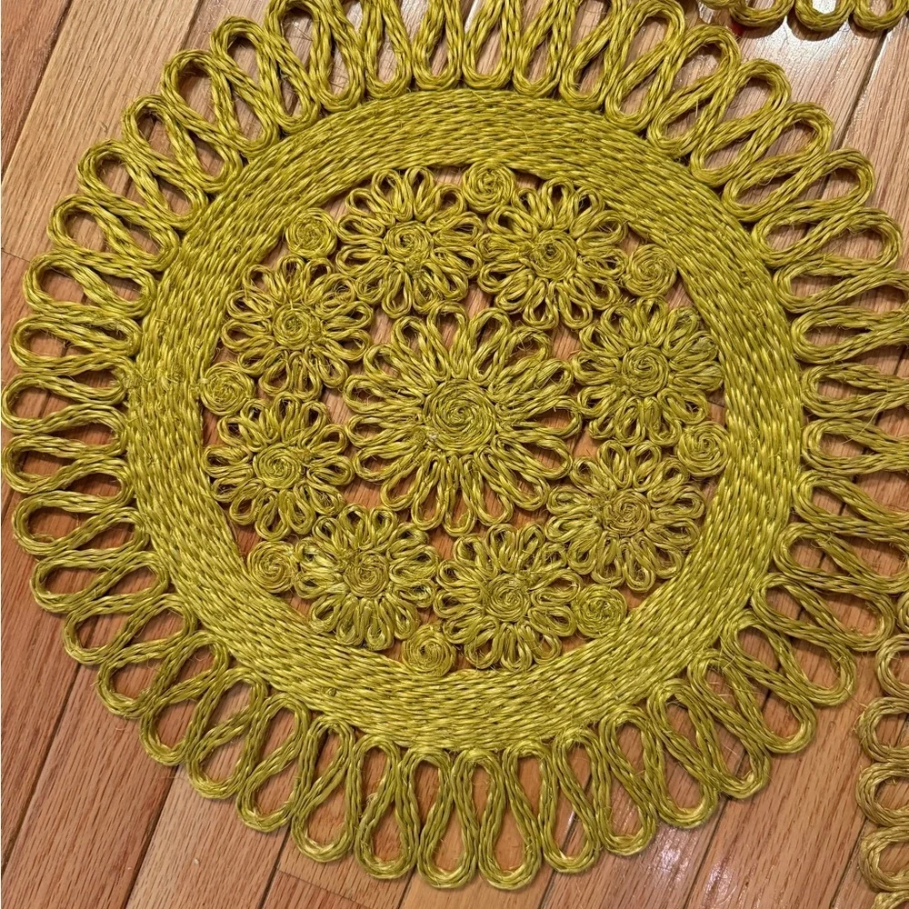 Set of Four VTG Green Crochet Raffia Chartreuse Placemats